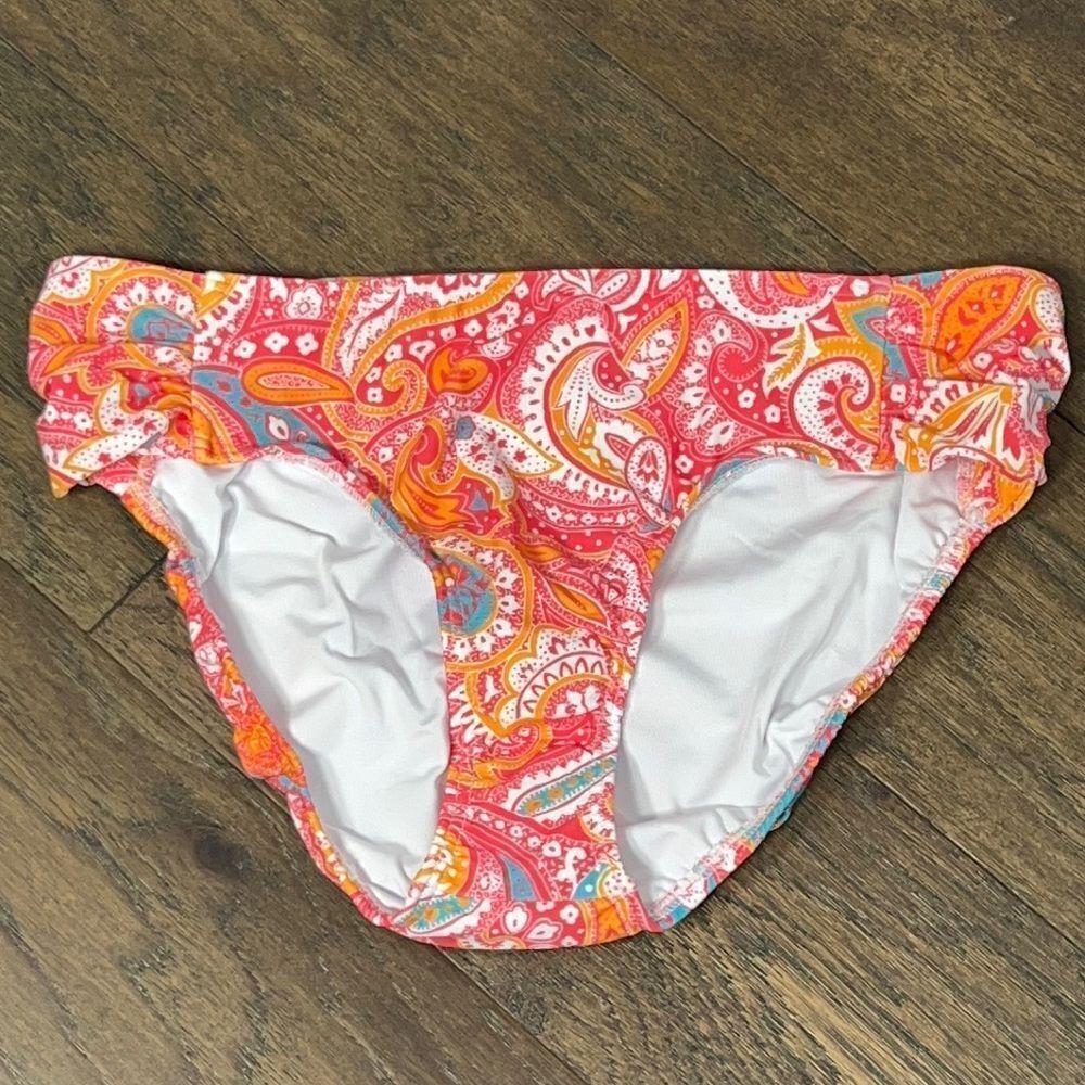 Venus Ruched Bikini Bottom Pink/White/Orange Sz 14 NWT